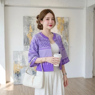 HOMJAI - เสื้อคลุมแขนยาวผ้าฝ้ายพิมพ์ลายแขน 5ส่วน ทรงใส่สวยมากค่ะ ใส่คลุมออกงาน ใส่คลุมทำงานได้ทุกโอกาสค่ะ