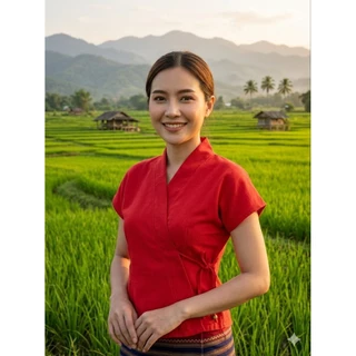 เสื้อพื้นเมืองหญิงเสื้อผ้าฝ้ายป้ายข้าง36"-44"