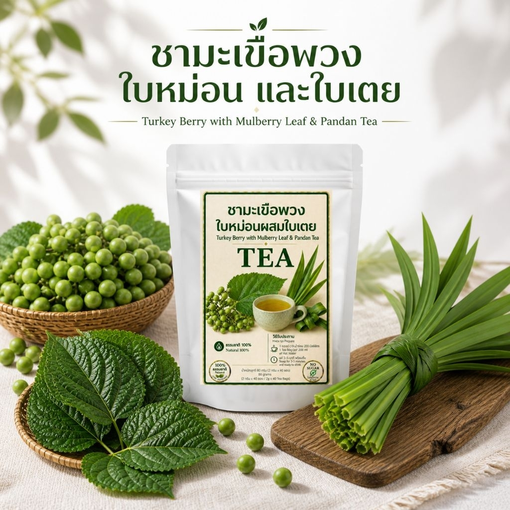 ชามะเขือพวงผสมใบหม่อน ใบเตย 12 /40ซองชา ได้ร้อนและเย็น ธรรมชาติแท้ 100% สินค้าออร์แกนิก ชาสมุนไพรสูตรธรรมชาติ