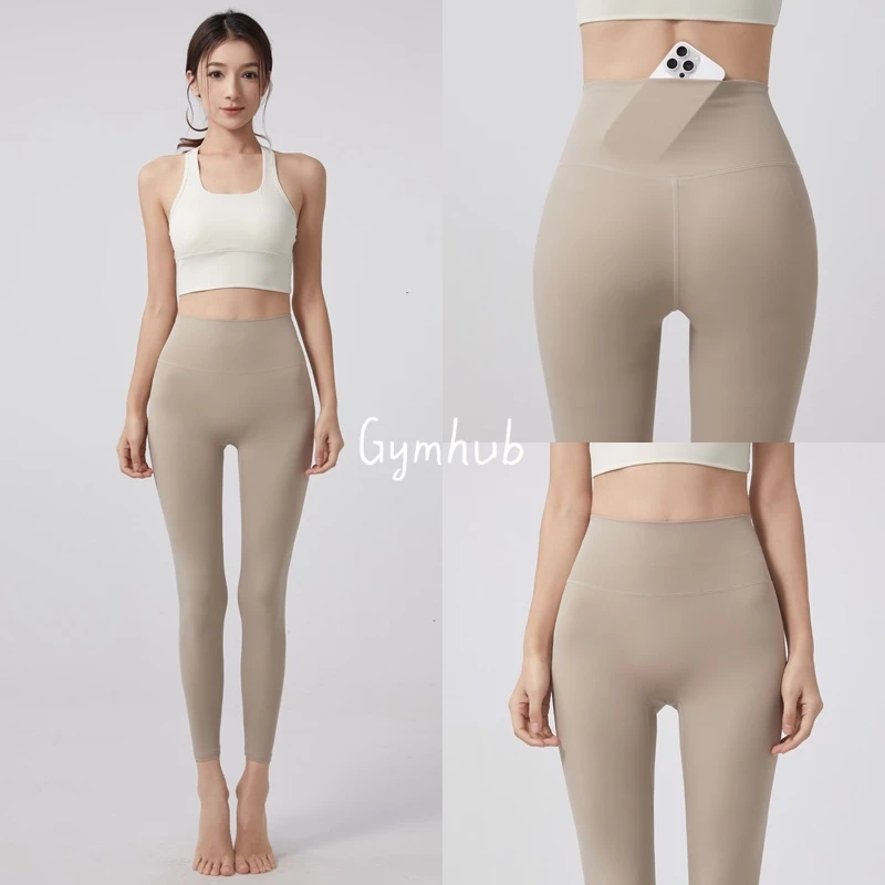 GYMHUBกางเกงโยคะผู้หญิง เอวสูง ยกสะโพก มีกระเป๋าหลัง ยืดหยุ่น ระบายอากาศ สวมใส่สบาย เหมาะออกกำลังกาย