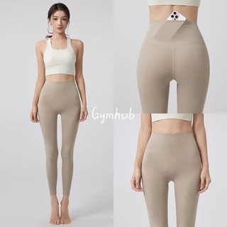 GYMHUBกางเกงโยคะผู้หญิง เอวสูง ยกสะโพก มีกระเป๋าหลัง ยืดหยุ่น ระบายอากาศ สวมใส่สบาย เหมาะออกกำลังกาย
