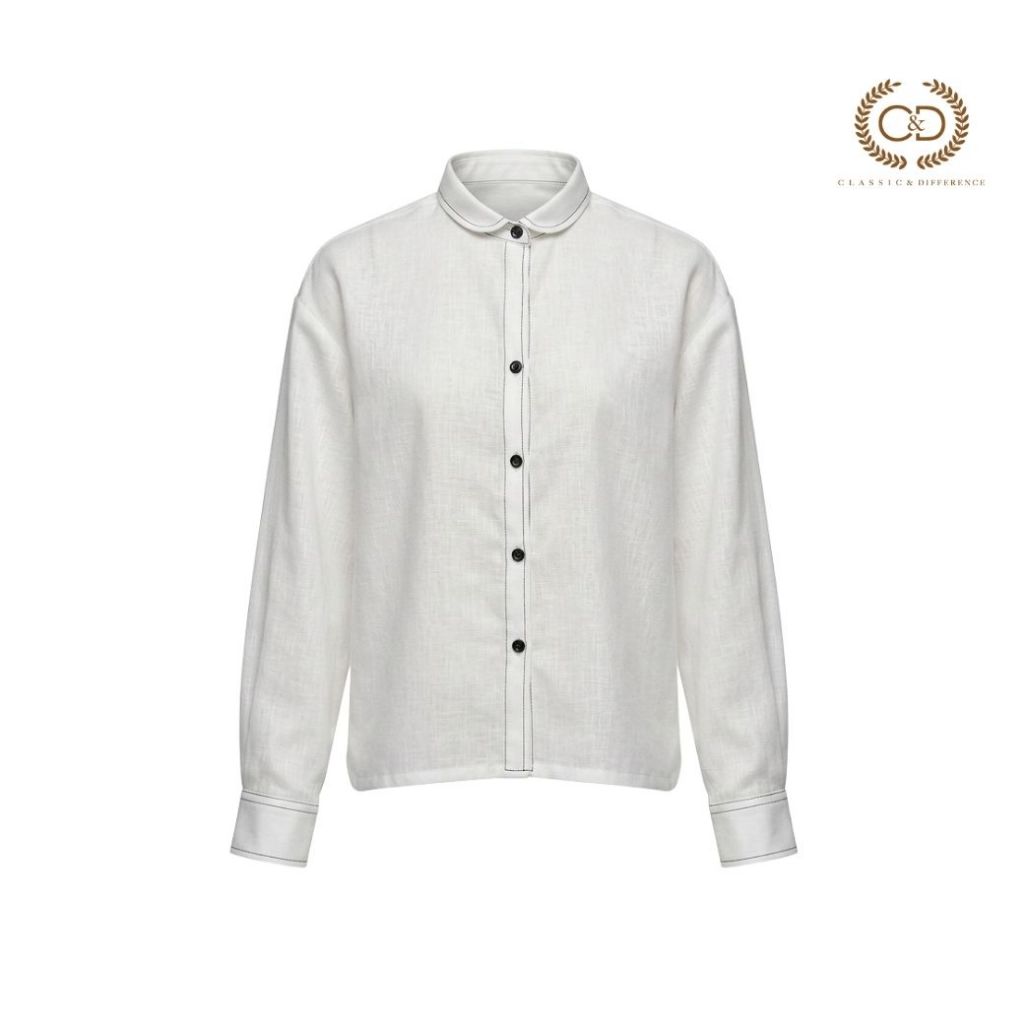 C&D เสื้อเชิ้ตผู้หญิง แขนยาว สีขาว CC7IWH