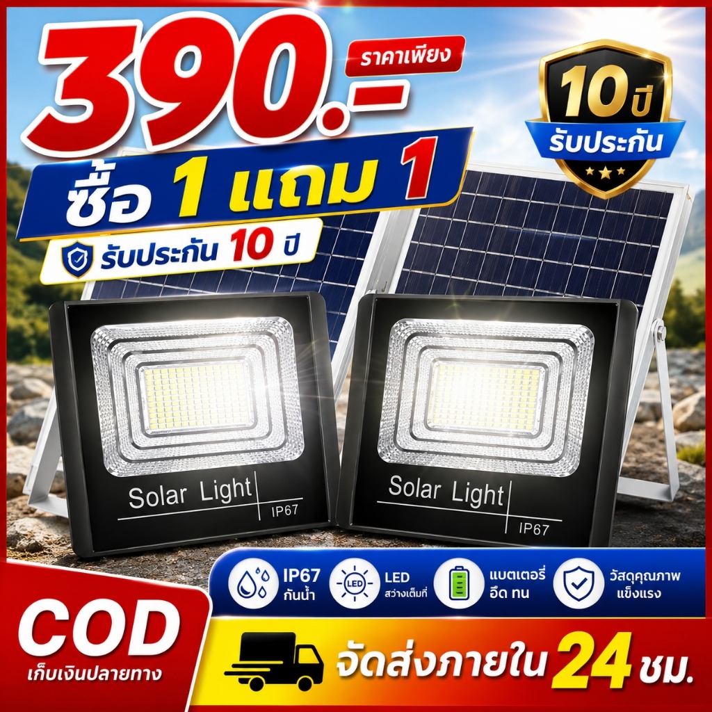 【รับประกัน30ปี】 ไฟโซล่าเซลล์ ไฟสปอตไลท์ กันน้ำกลางแจ้ง Solar Light  LED IP67 กันน้ำกลางแจ้ง ใช้แคมป์ปิ้ง โซล่าเซลล์ ราคา ถูกที่สุด ดีลบีเคเค