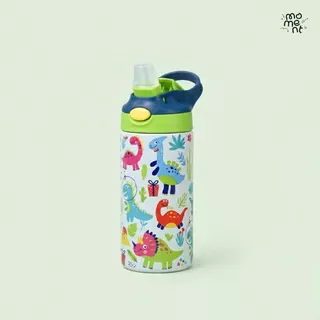 (แถมสายคล้อง) แก้วน้ำเด็ก กระบอกน้ำ 350ml สแตนเลส ฝากดหลอดเด้งในตัว พกพาสะดวก รุ่น Little Kid Friends Moment