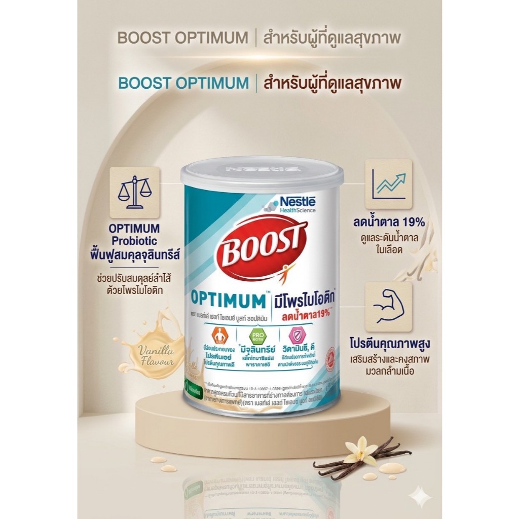 Boost Optimum 800 g. สูตรใหม่ น้ำตาลน้อยลง 19% มีโพรไบโอติก ราคาถูก!! พร้อมส่ง