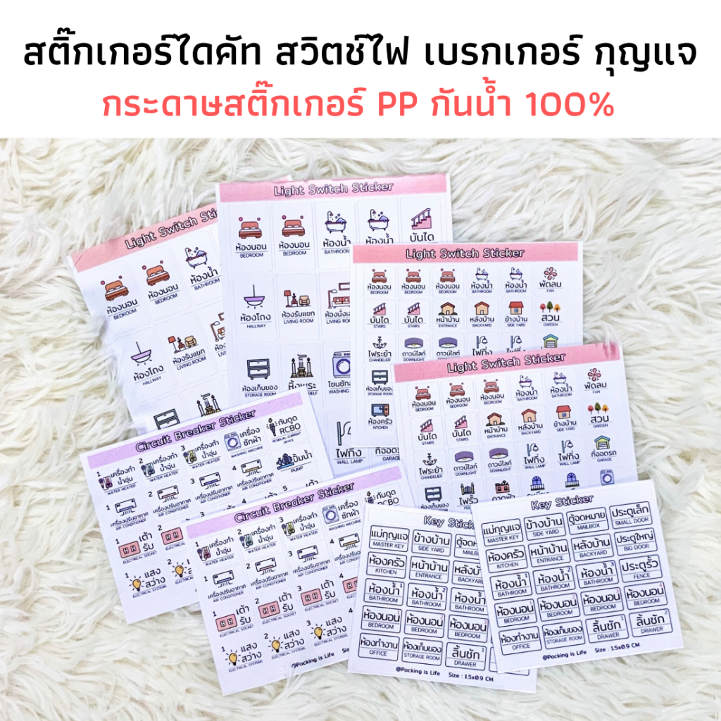 สติ๊กเกอร์สวิตช์ไฟ สติ๊กเกอร์เบรกเกอร์ สติ๊กเกอร์กุญแจ กระดาษ PP กันน้ำ ติดสวิตช์ไฟ ตู้ไฟ ติดกุญแจ