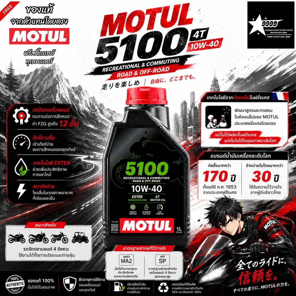 น้ำมันเครื่อง MOTUL 5100 10W-40 / 10W-50 ของแท้