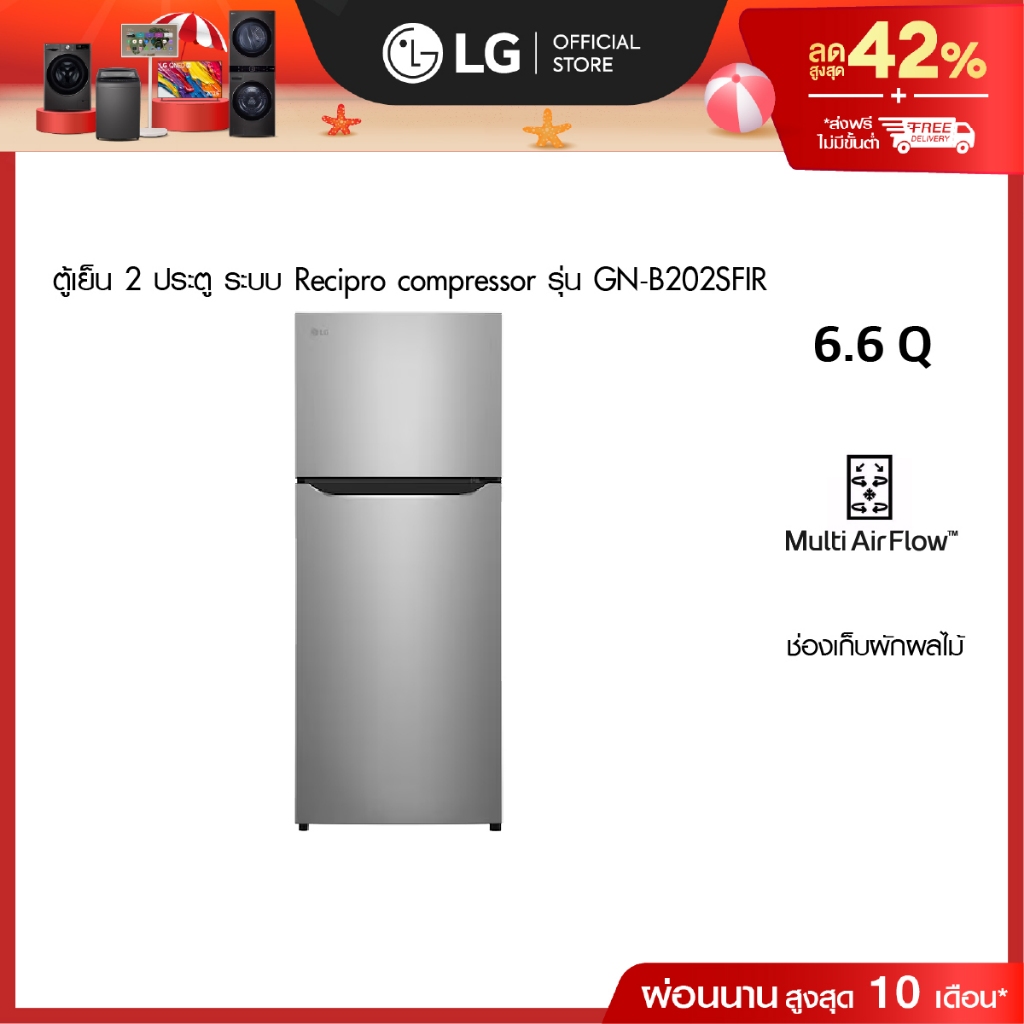ตู้เย็น 2 ประตู 6.6 คิว รุ่น GN-B202SFIR ระบบ Recipro compressor