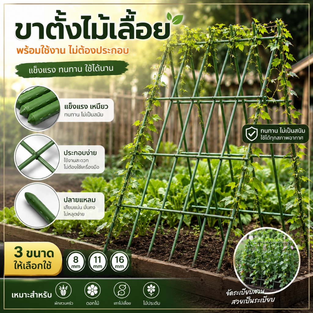 ขาตั้งไม้เลื้อย ค้างผัก DIY โครงปลูกผัก เหล็กเคลือบกันสนิม แข็งแรง ใช้ปลูกแตงกวาและถั่วฝักยาว