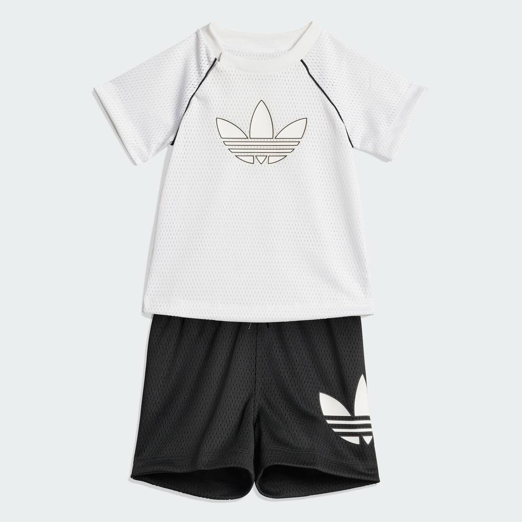 adidas ไลฟ์สไตล์ เสื้อยืดและกางเกงขาสั้นผ้าตาข่าย เด็ก สีขาว KD3167