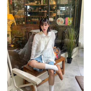 Aunchadabrand - Bittersweet blouse เสื้อเบลาส์แขนยาวลูกไม้ซีทรู ผ้าไม่คัน