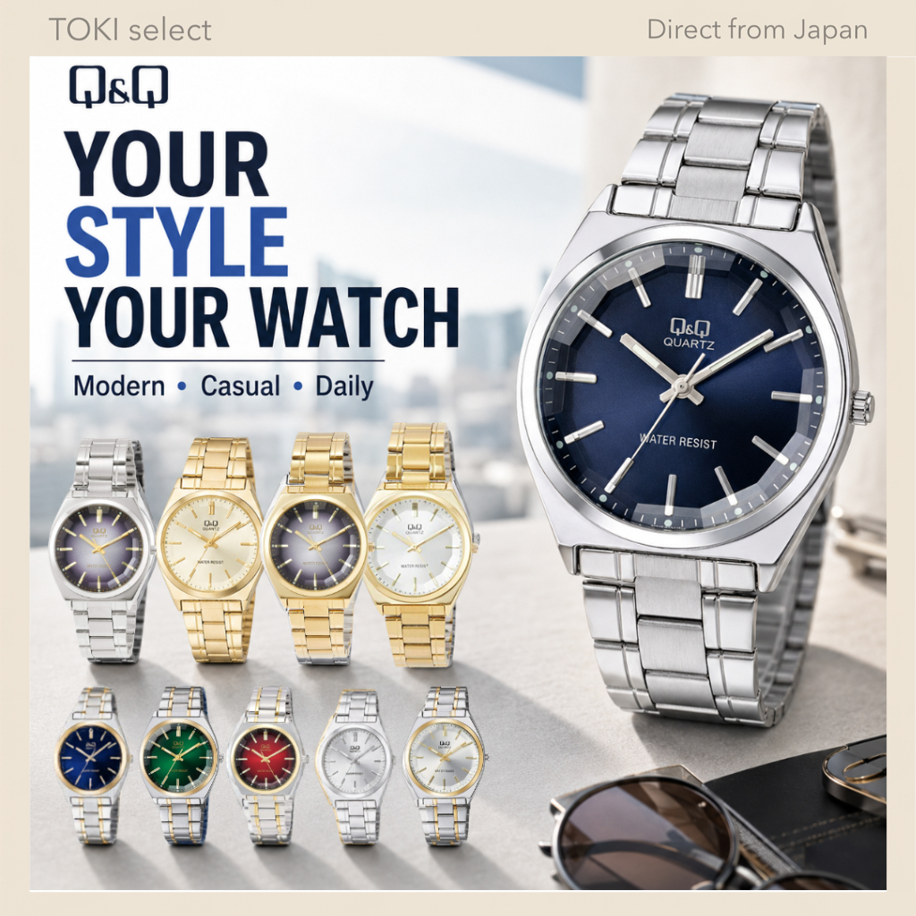 Citizen Q&Q QB78 Analog Watch Metal Band Silver Gold Black Blue Green Men Unisex