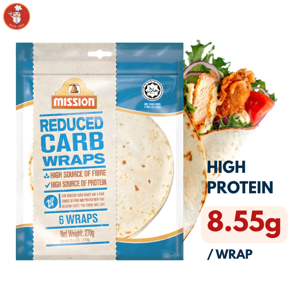 Low Carb Wraps Mission แป้งแรป reduced carb โปรตีนสูง ไฟเบอร์สูง (6 แผ่น / 270g) ฮาลาล