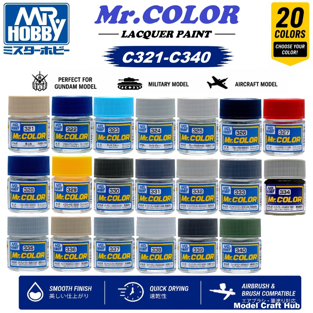 GSI Creos Mr Color C321 - C340 Lacquer Paint 10ml สีโมเดล กันดั้ม Mr Hobby Gundam Model Paint Airbru