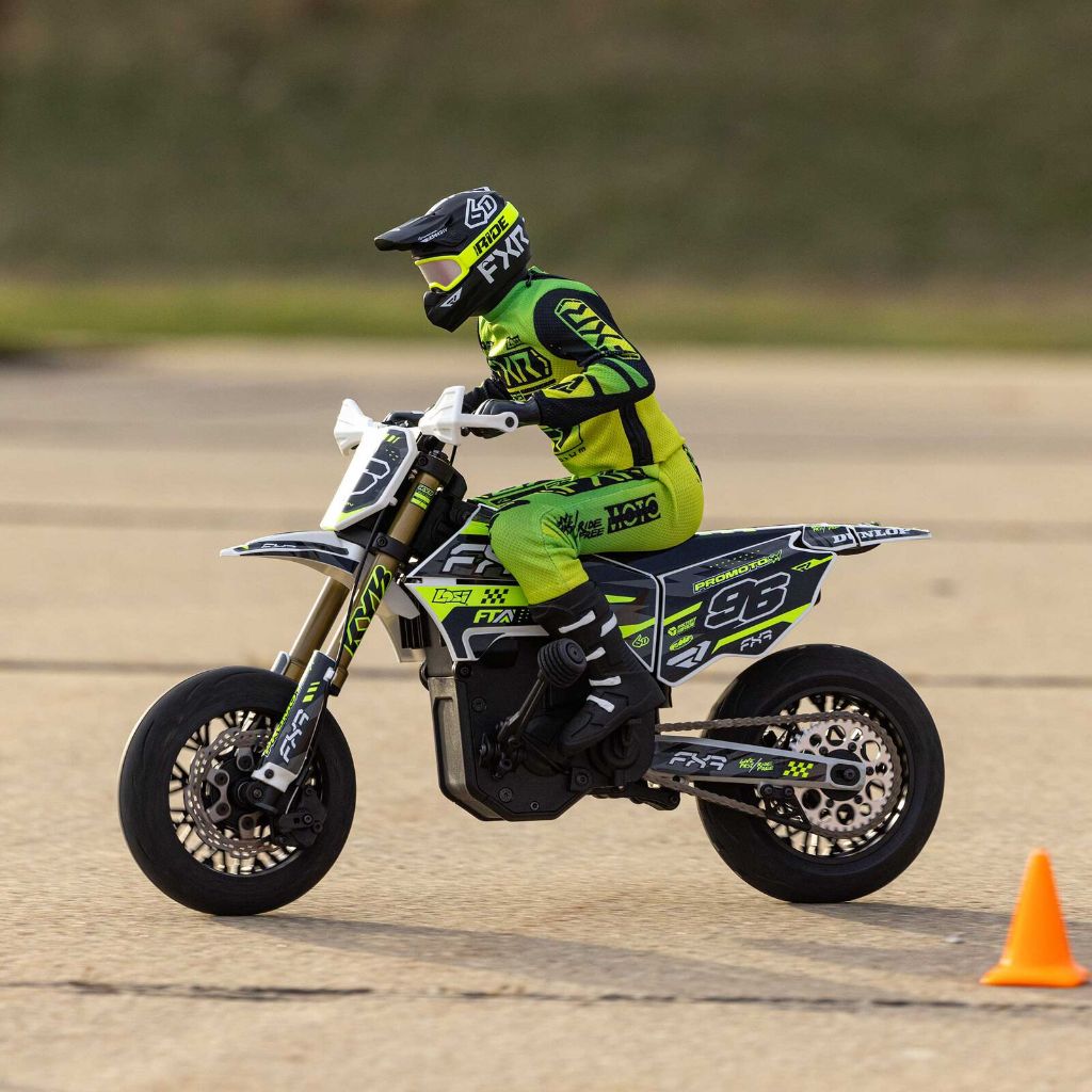 LOSIมอเตอร์ไซต์บังคับไฟฟ้า1/4 Promoto-SM FXR Supermoto Motorcycle RTR (Battery and Charger Included)
