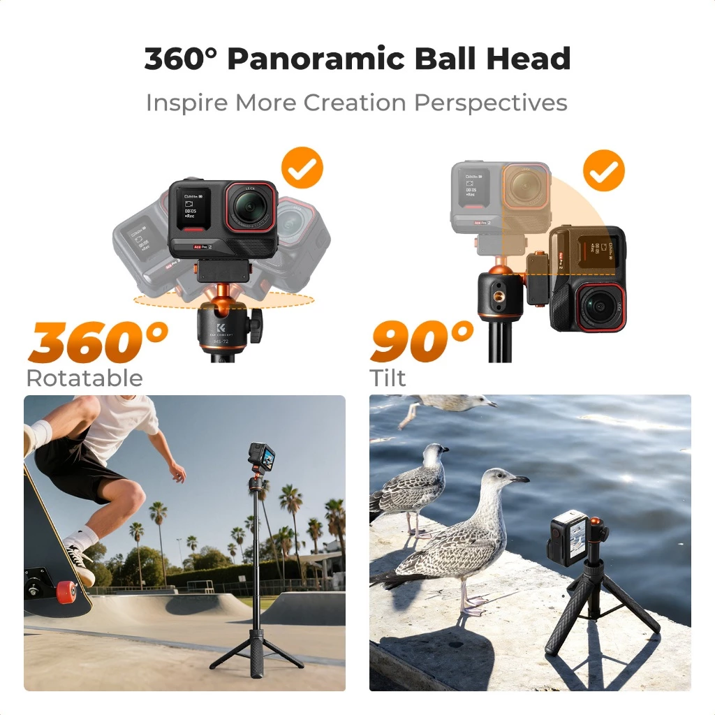 K&F CONCEPT MS72 ไม้เซลฟี่ 66ซม. Selfie Stick Tripod ปรับ 360 องศา สําหรับ Insta360 X5/Ace Pro 1/2 thumbnail 5