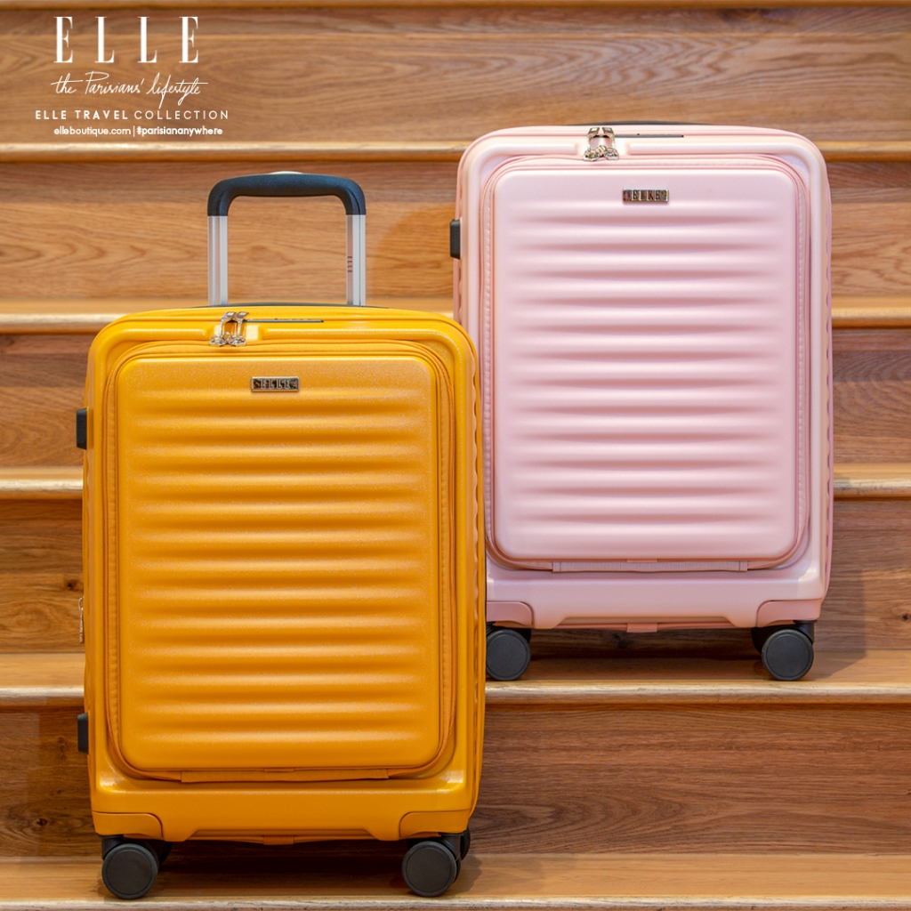 ELLE Travel Ripple Collection V1, 20" Carry-On Luggage 100% Polycarbonate, Front Opening With Computer Compartment