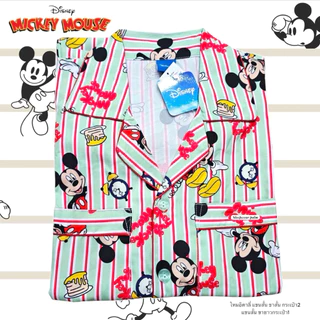 [ลิขสิทธิ์แท้ 100%] ชุดนอนมิกกี้เมาส์ ผ้าไหมอิตาลี ลายริ้ว Mickey Mouse อก 44" Free Size ผ้านุ่มลื่น งานป้าย Disney