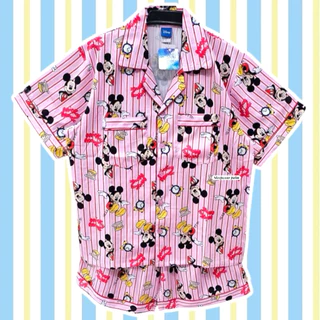 [ลิขสิทธิ์แท้ 100%] ชุดนอนมิกกี้เมาส์ ผ้าไหมอิตาลี ลายริ้ว Mickey Mouse อก 44" Free Size ผ้านุ่มลื่น งานป้าย Disney