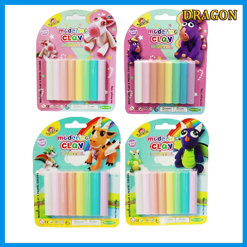 ดินน้ำมันสีพาสเทล 100 กรัม 8 สี ดินปั้นเด็กปลอดภัย ไม่แห้งเร็ว งานศิลปะ DIY