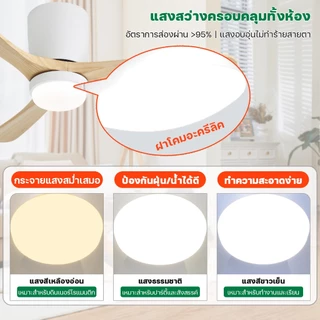 พัดลมเพดาน 52 นิ้ว พร้อมไฟ ไม้จริง 2-in-1 รับประกัน 5 ปี มอเตอร์ DC เงียบ ประหยัดไฟ 6 สปีด รีโมท ตั้งเวลา ห้องนอน คอนโด