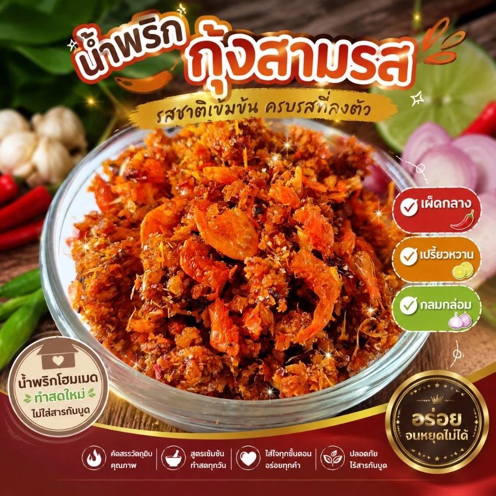 น้ำพริกกุ้งสามรส 500 กรัม-1 กิโลกรัม