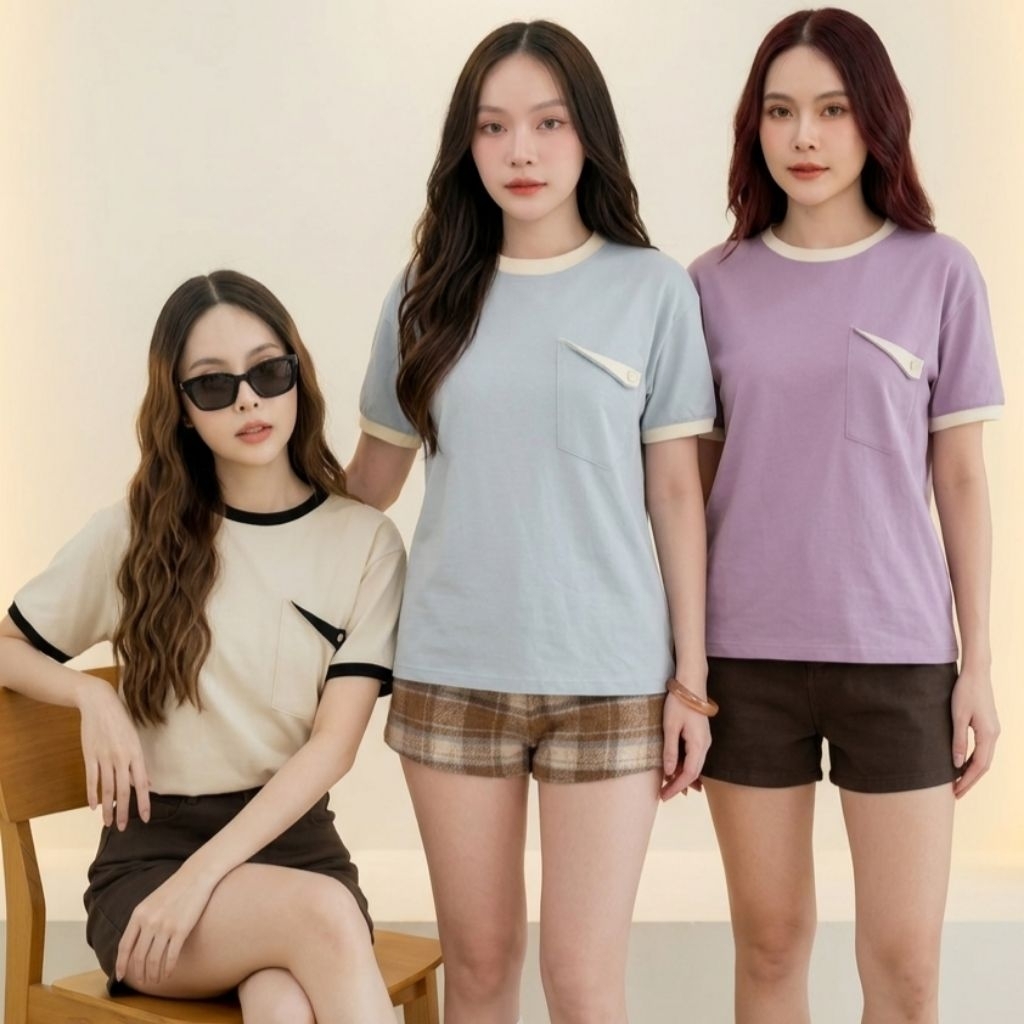 GI-ANTS (อกหน้าผ้า40") เสื้อคอกลมแต่งกระเป๋าเก๋ๆใส่แล้วดูคิวท์