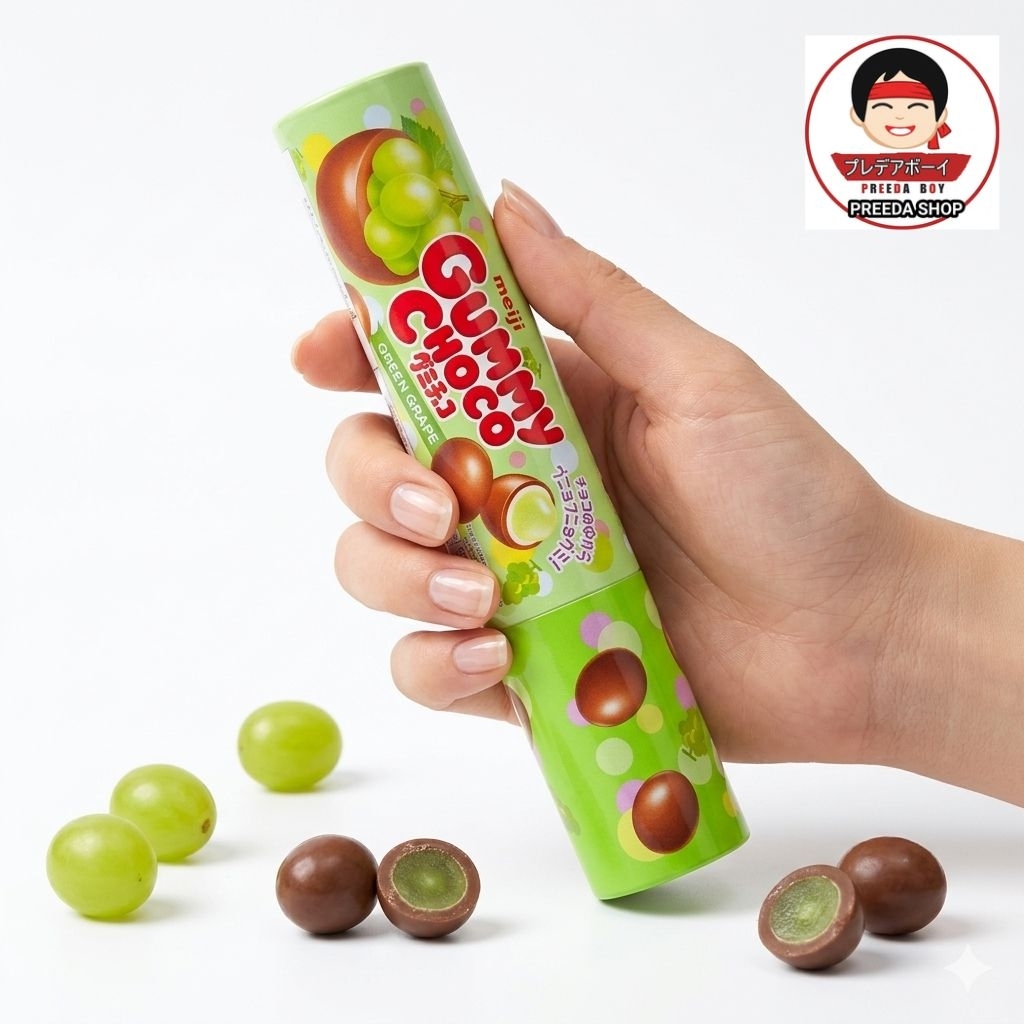 Meiji Gummy Choco Green Grape Confectionery เมจิ กัมมี่ ช็อกโกแลต ไส้เจลลี่รสองุ่นเขียว 50g (03315)