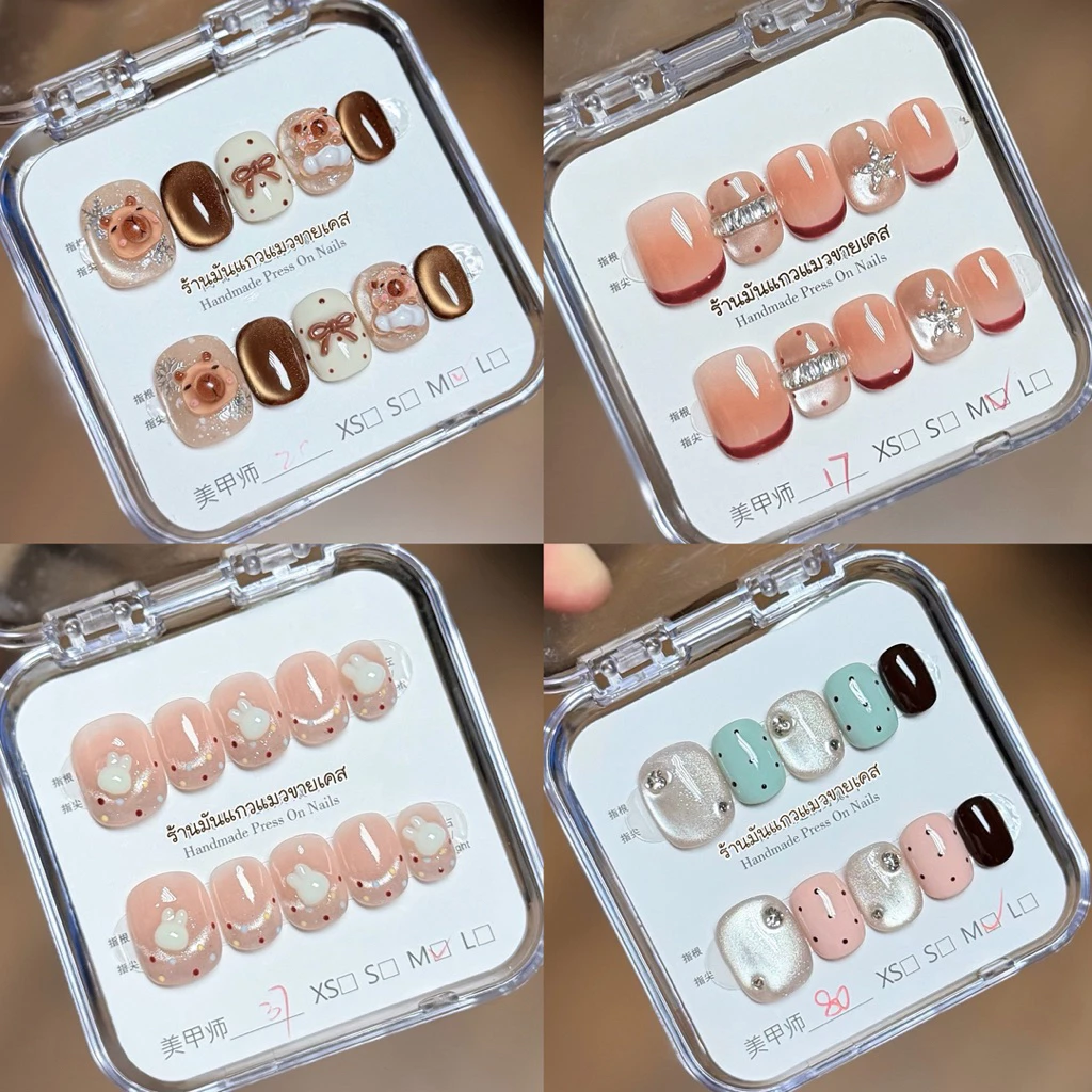 JL248-251 ร้านไทย<ส่งเร็ว> เล็บปลอมงานสีเจล งานHandmade (อ่านรายละเอียดก่อนสั่งซื้อ) แบบ 10 เล็บ ฟรีชุดอุปกรณ์ติดเล็บ