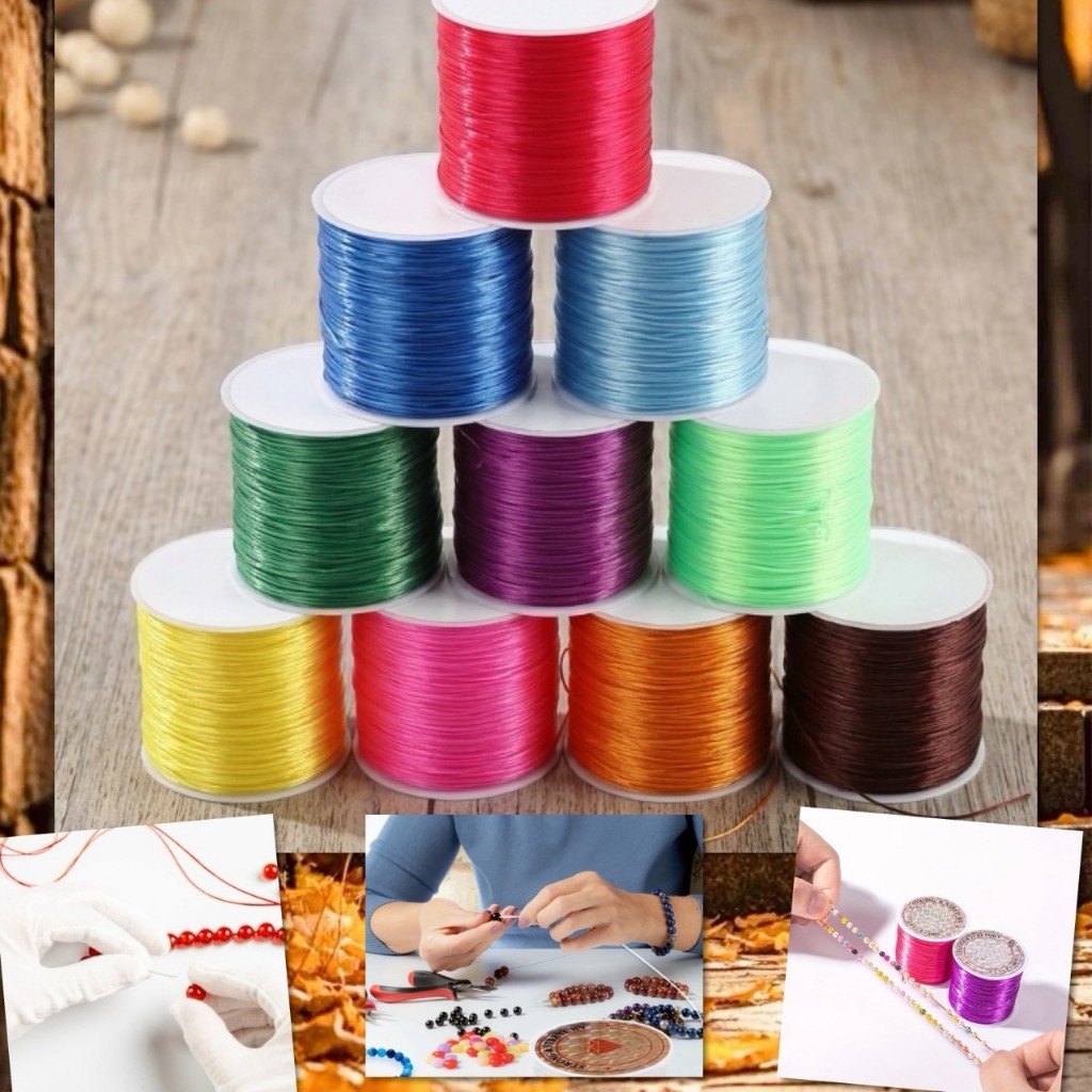 🌈 ด้ายยืด ไหมยืด เอ็นยืด ร้อยสร้อย ร้อยลูกปัด เครื่องประดับ DIY หนา 0.8 ซม. ยาว 50 เมตร รุ่นอัพเกรด ทอพิเศษ 🌈