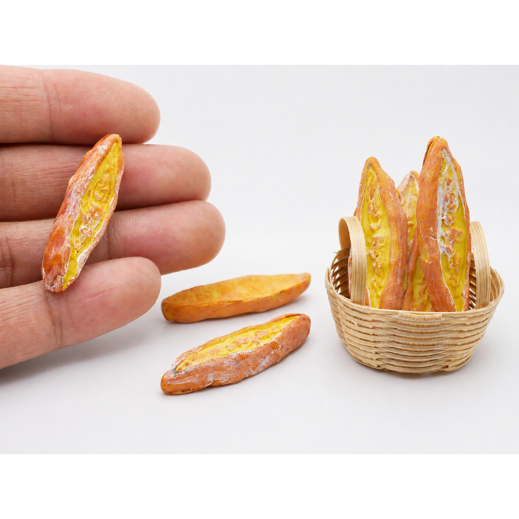 ขนมปังฝรั่งเศสจิ๋ว (ราคา/ชิ้น) ขนมปังบาแก็ตจิ๋ว Mini Baguette Bread จิ๋ว ขนมดินปั้น ขนมจิ๋ว ขนม ของจิ๋ว ของตกแต่ง