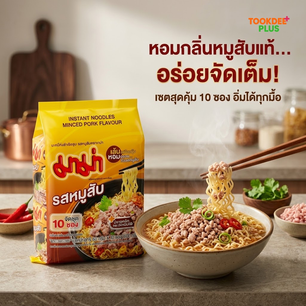 มาม่า บะหมี่กึ่งสำเร็จรูป รสหมูสับ  ขนาด 60 กรัม (แพ็ก 10 ซอง)