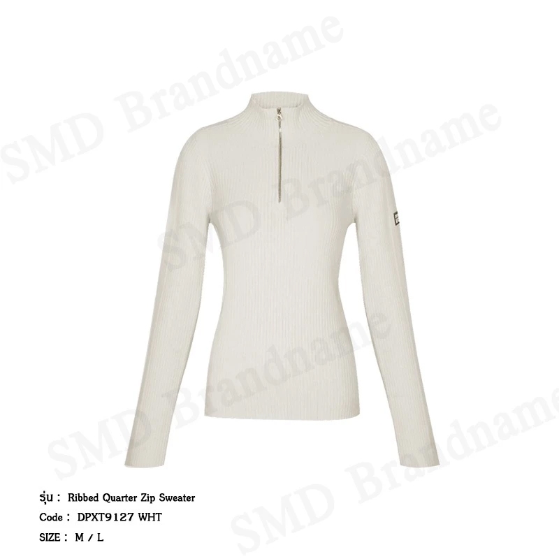 DKNY Tech เสื้อสเวตเตอร์แขนยาวผู้หญิง รุ่น Ribbed Quarter Zip Sweater Code: DPXT9127 WHT