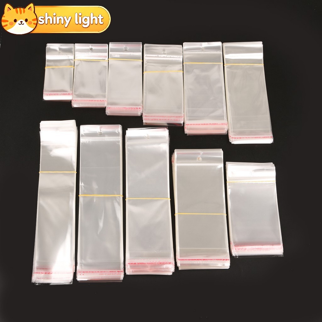 ถุงOPPใสหลายขนาดมีรูหิ้วด้านบนแบบติดเอง 100 ชิ้น สำหรับบรรจุสร้อยข้อมือ สร้อยคอ ของขวัญ สินค้าทั่วไป