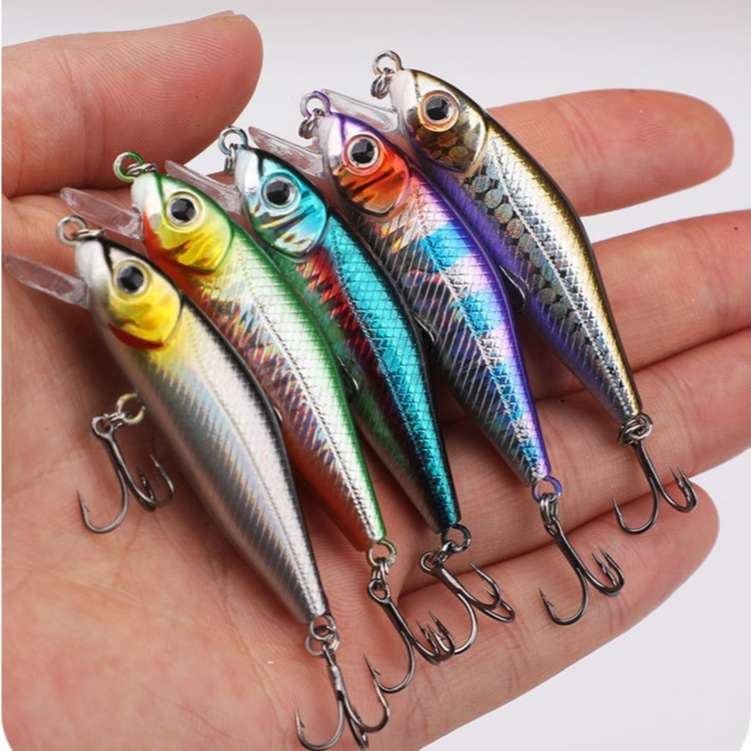 เหยื่อปลอม เหยื่อปลั๊ก Minnow 4.4cm 3g เหยื่อตกปลาพลาสติกABS 3D พร้อมตะขอ 2ชิ้น ขนาดเล็ก