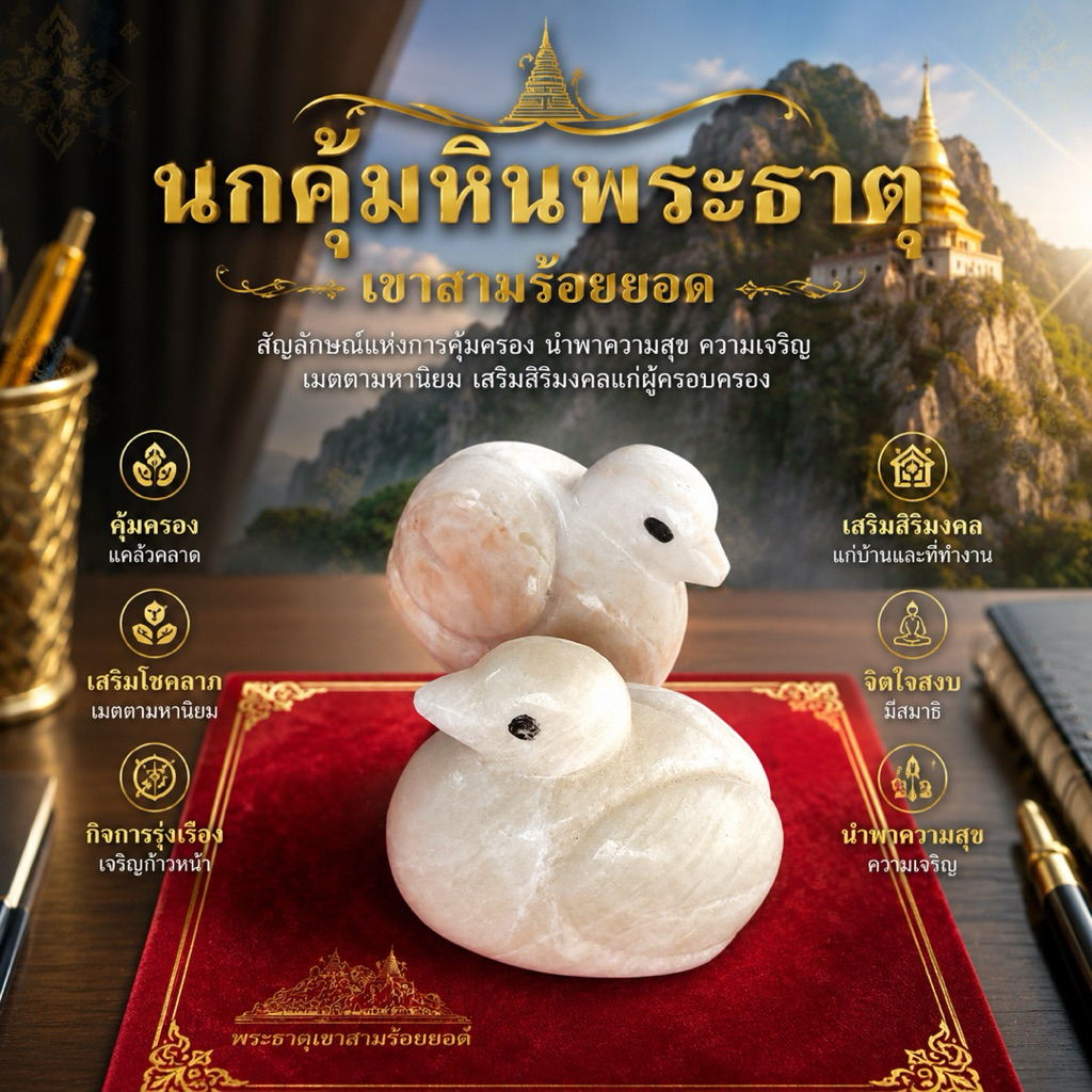 นกคุ้มหินพระธาตุเขาสามร้อยยอดของมงคลตั้งโต๊ะทำงานเสริมพลังดีๆให้ชีวิตและการงาน (1คู่)