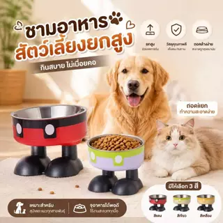 Boqi Factory ชามอาหารสัตว์เลี้ยง ชามอาหารแมว ทรงยกสูง น่ารักมินิมอล 2ชั้นถอดได้ CW382