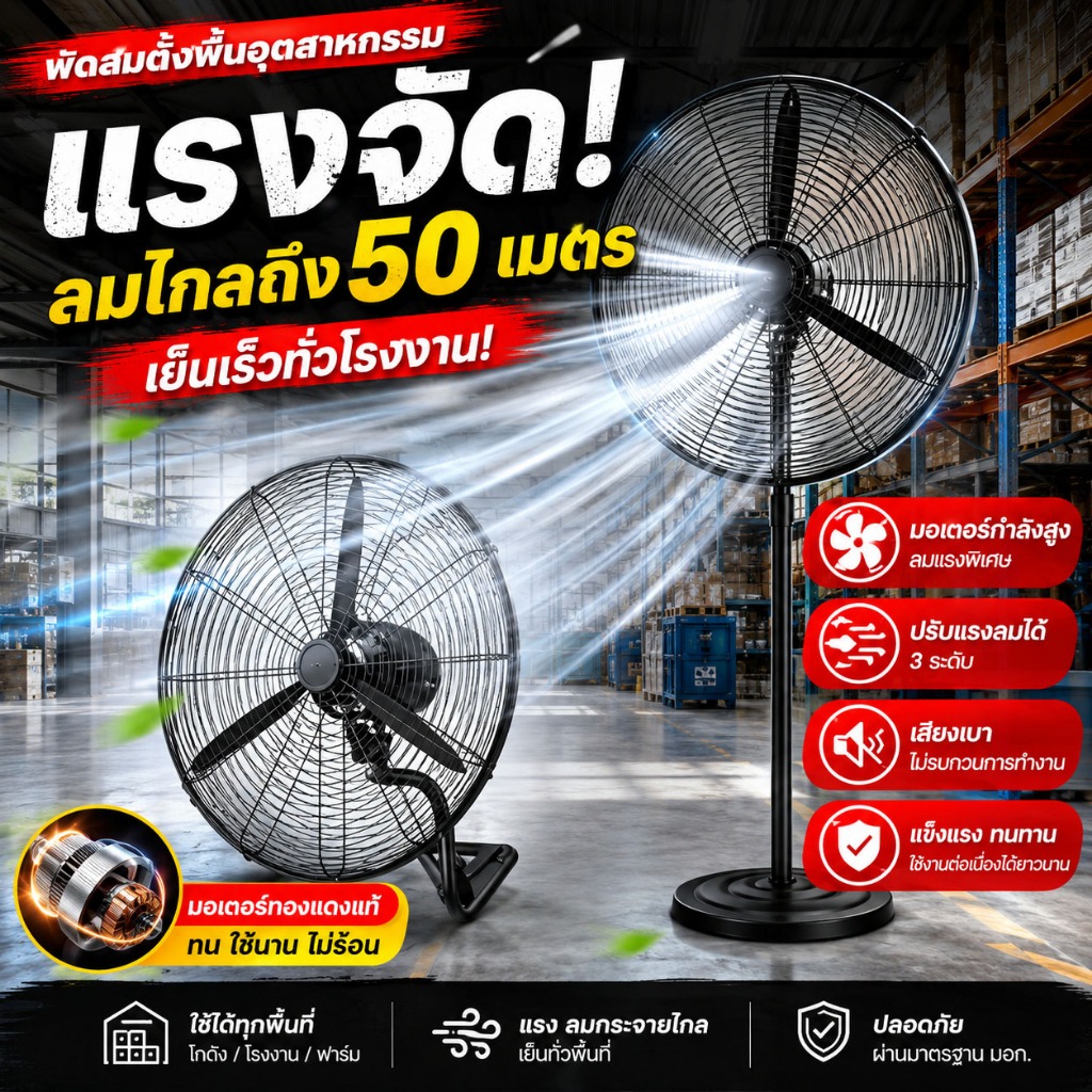 35นิ้ว พัดลมตั้งพื้น พัดลม กำลังแรงสูง พัดลมติดผนัง พัดลม Industrial Fan มลมแรงระบายความร้อนได้ผลสูง ลมแรงทะลุพื้นที่30