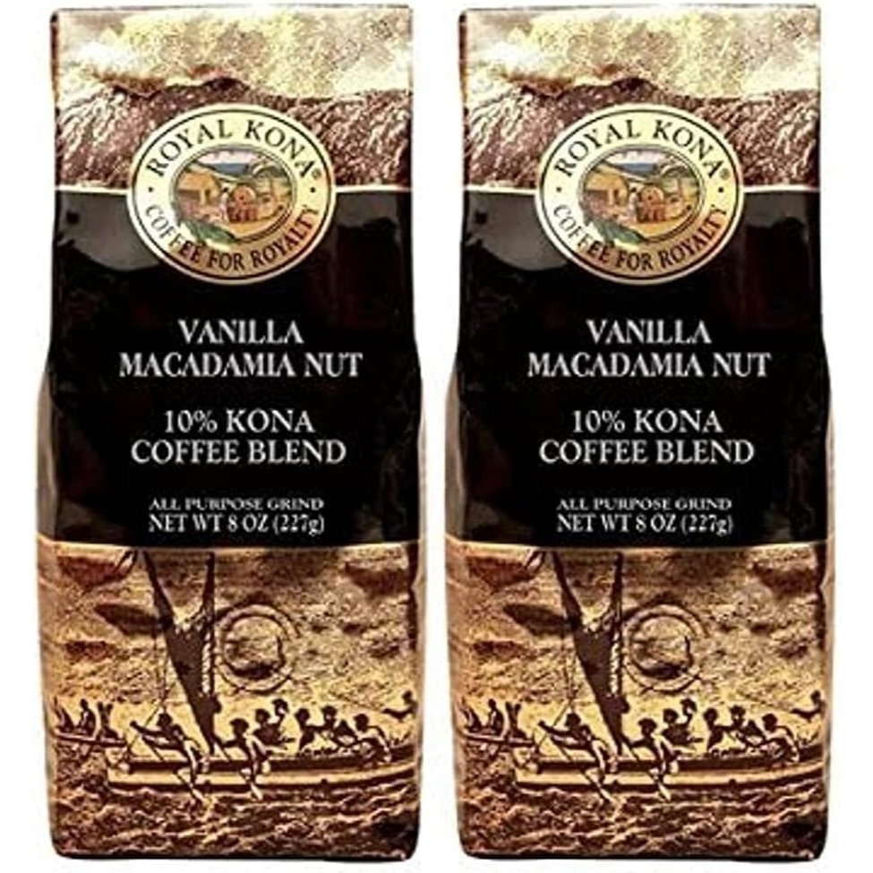 Royal Kona Coffee Vanilla Macadamia Nut Flavor Kona Blend Ground Coffee 227g x 2 Packs