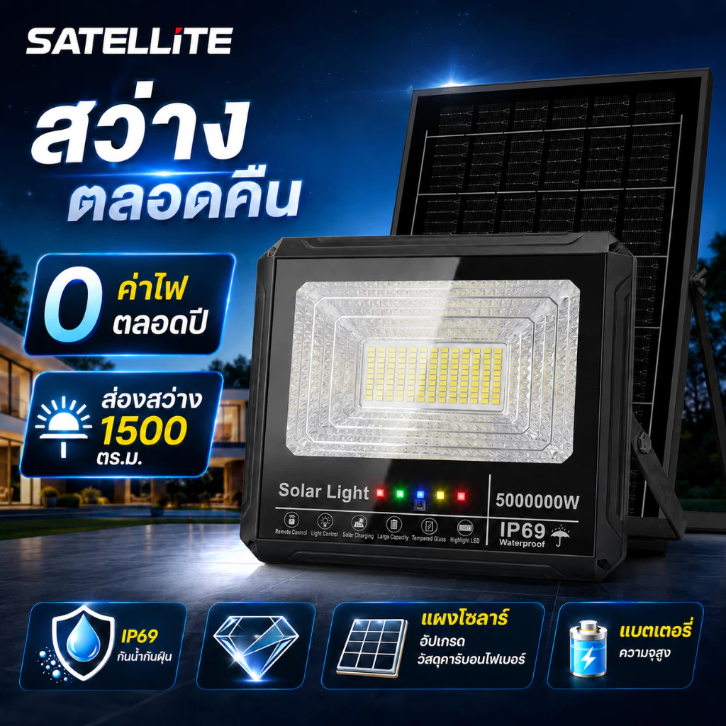 🔥ราคาที่ดีที่สุด🔥ไฟโซล่าเซลล์ 5000000W โซล่าเซลล์ ไฟถนน IP69กันน้ำกลางแจ้ง ป้องกันฟ้าผ่า Solar light สว่างอัตโนมัติเมื่อ