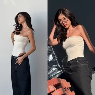 ยีนส์ Nammon Jeans BA07 กางเกงยีนส์เอวกลางกระบอกใหญ่ รุ่น Lucky Belt - ผ้าไม่ยืด