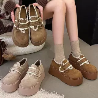 Hellomyshoes G33 รองเท้าแฟชั่นเกาหลี สุดน่ารัก ทนทาน แข็งแรง หนังนิ่ม ผ้ากำมะหยี่ มินิมอล พร้อมส่งจากไทย เสริมสูง 6 CM.