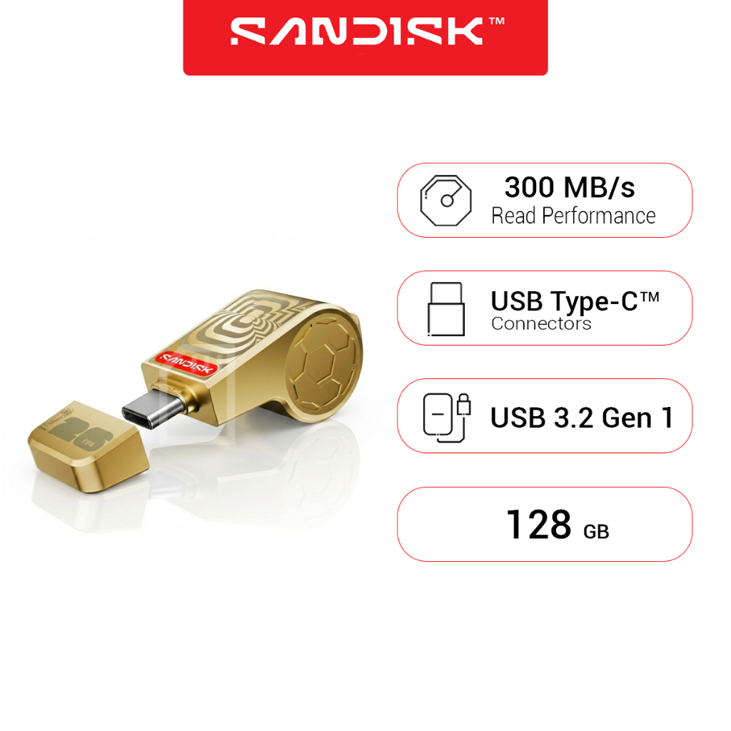 SANDISK USB-C: FIFA World Cup 2026™ Gold Edition USB 128GB (SDCZIA-128G-G46GLD) ประกัน Synnex 5ปี