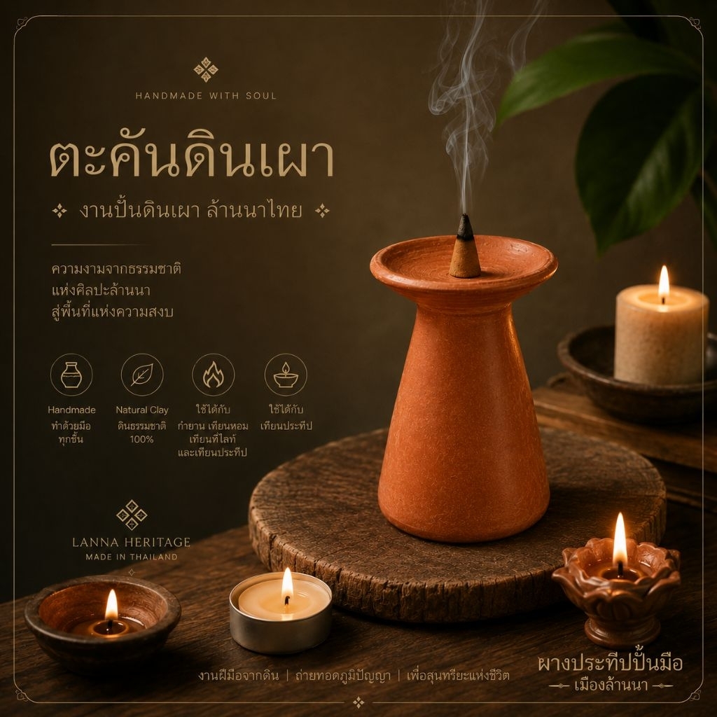 ตะคันดินเผา วางเทียนหอม วางกำยาน ชิ้นละ 45 บาท กว้าง 8.5 cm สูง 11 cm ทนความร้อน