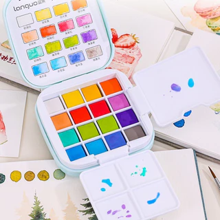 ชุดพาเลทสีน้ําขนาดเล็กสร้างสรรค์ 16 Solid Pigment สีพร้อมแปรงอุปกรณ์ศิลปะแบบพกพา Art นักเรียนวาด