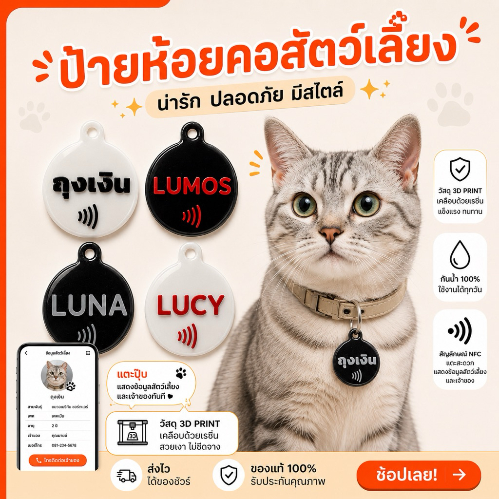 NFC pet tag (ป้ายห้อยคอสัตว์เลี้ยง)