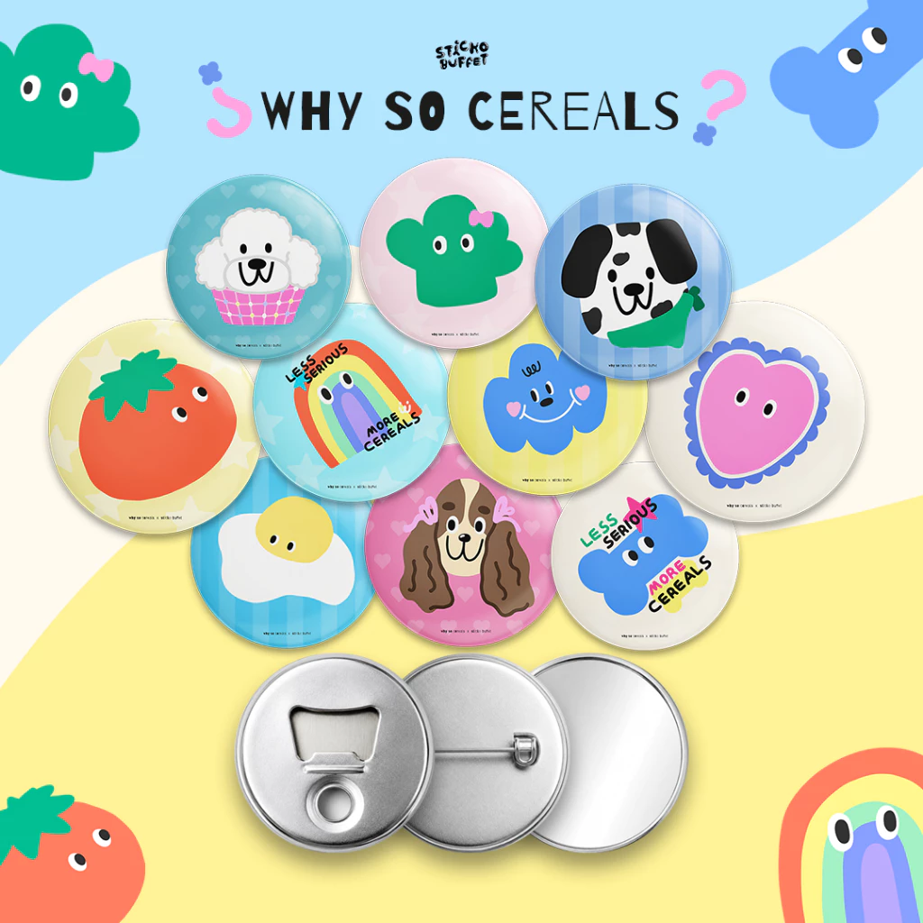 Button Badge เข็มกลัด กระจก ที่เปิดฝาขวด Why so? Collection ขนาด 58 mm. | WHY SO CEREALS x STICKO BUFFET