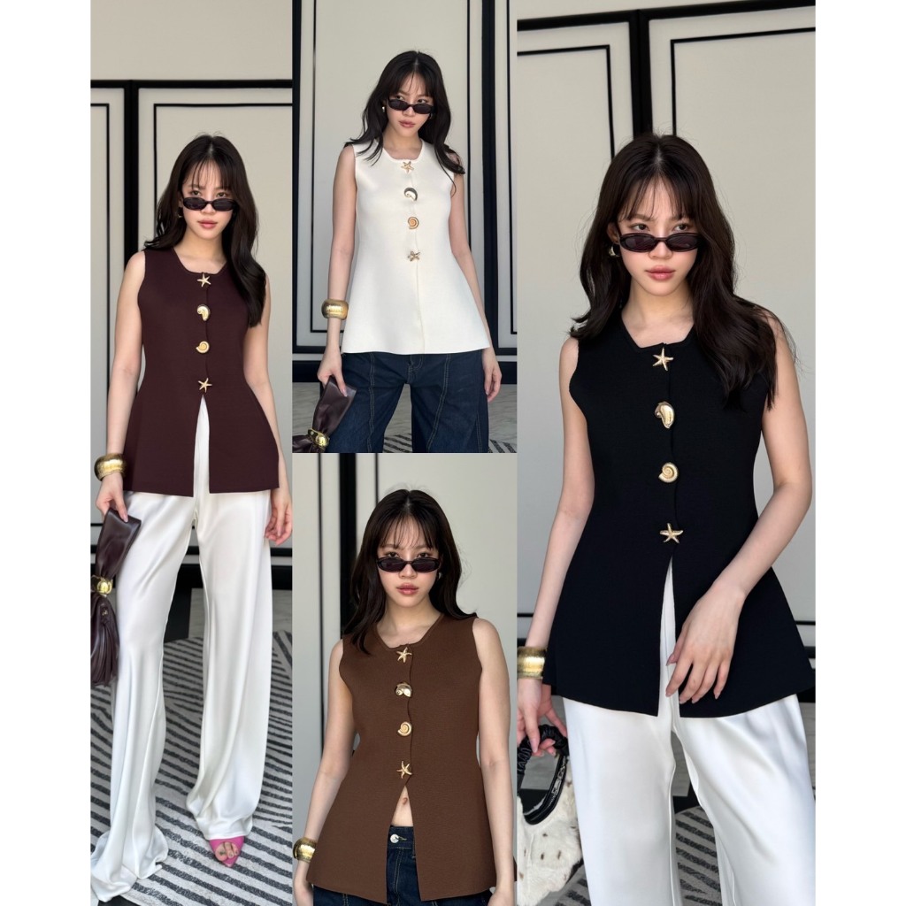 colourblockmatter - Bridget Vest Knit Top เสื้อแขนกุดนิตไหมพรมทอแน่น แต่งกระดุมเก๋ มี 4 สี