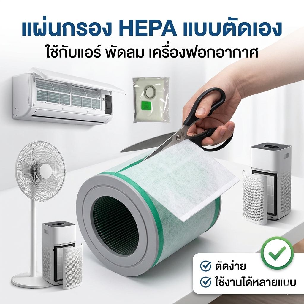 ไส้กรอง HEPA กันฝุ่น PM2.5 แบบตัดเอง 30x65cm แพ็ค10แผ่น สำหรับเครื่องฟอกอากาศ แอร์ พัดลม