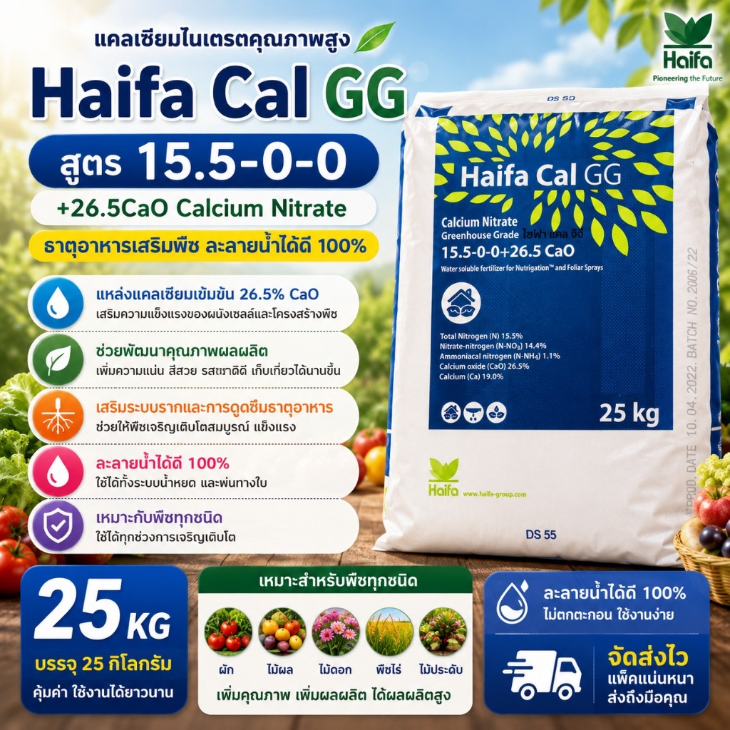 🔥 Haifa Cal GG แคลเซียมไนเตรท 15.5-0-0+26.5CaO Calcium Nitrate 25กก.